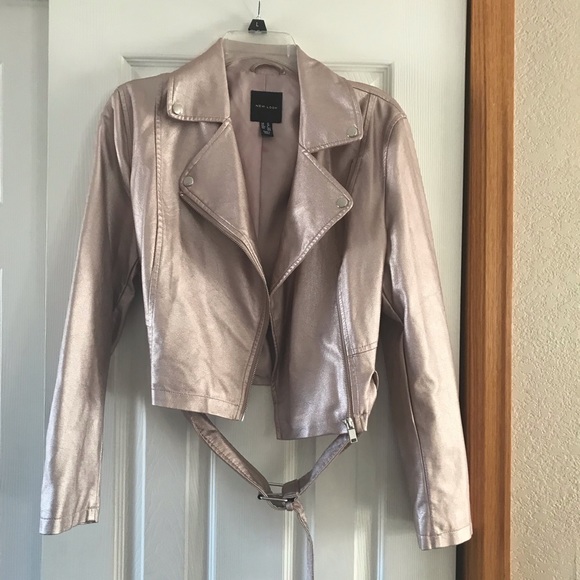New Look Jackets & Blazers - Rose Gold Metallic Leather Jacket from New Look